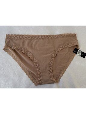 $32 Natori Women's XL Buff Beige Lace Trim Cotton Briefs Underwear Panties NEW